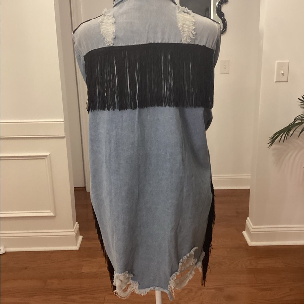 Customized Fringe Denim Jacket Accents ( Size: XXL) (Color: Light Wash Blue) - Picture 3 of 10